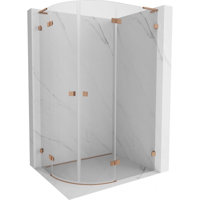 Mexen Lunar L semi-circular right-hinged shower enclosure 90 x 80 cm, transparent, brushed copper - 833L-090P-080L-65-00