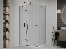 Mexen Roma 70 x 90 cm Hinged Shower Enclosure, Transparent, Black + Flat Tray, White - 854-070-090-70-00-4010B
