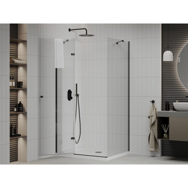Mexen Roma shower enclosure swing 70 x 110 cm, transparent, black + Flat tray, white - 854-070-110-70-00-4010B