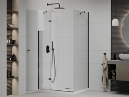 Mexen Roma hinged shower cubicle 70 x 110 cm, Transparent, Black + shower tray Flat, White - 854-070-110-70-00-4010B