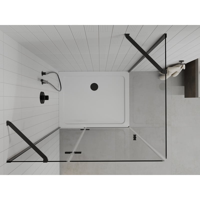 Mexen Roma swing shower enclosure 70 x 110 cm, transparent, black + Flat shower tray, white - 854-070-110-70-00-4010B