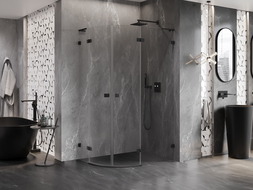 Mexen Lunar L semicircular shower cabin right hinge 80 x 70 cm, transparent, black - 833L-080P-070L-70-00