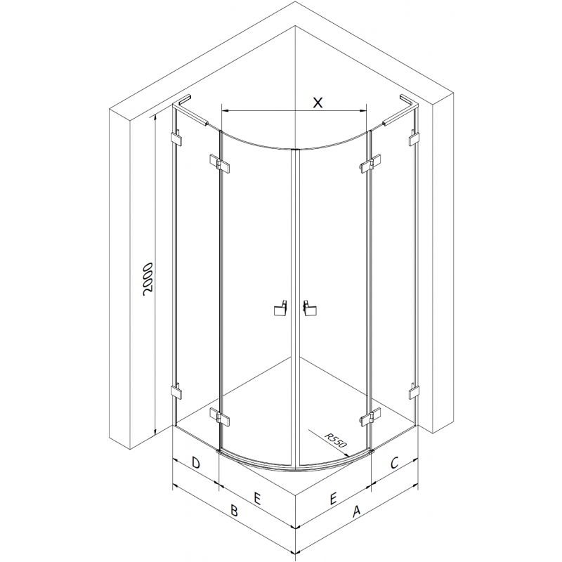 Mexen Lunar L semi-circular right-hand hinged shower enclosure 80 x 70 cm, transparent, black - 833L-080P-070L-70-00