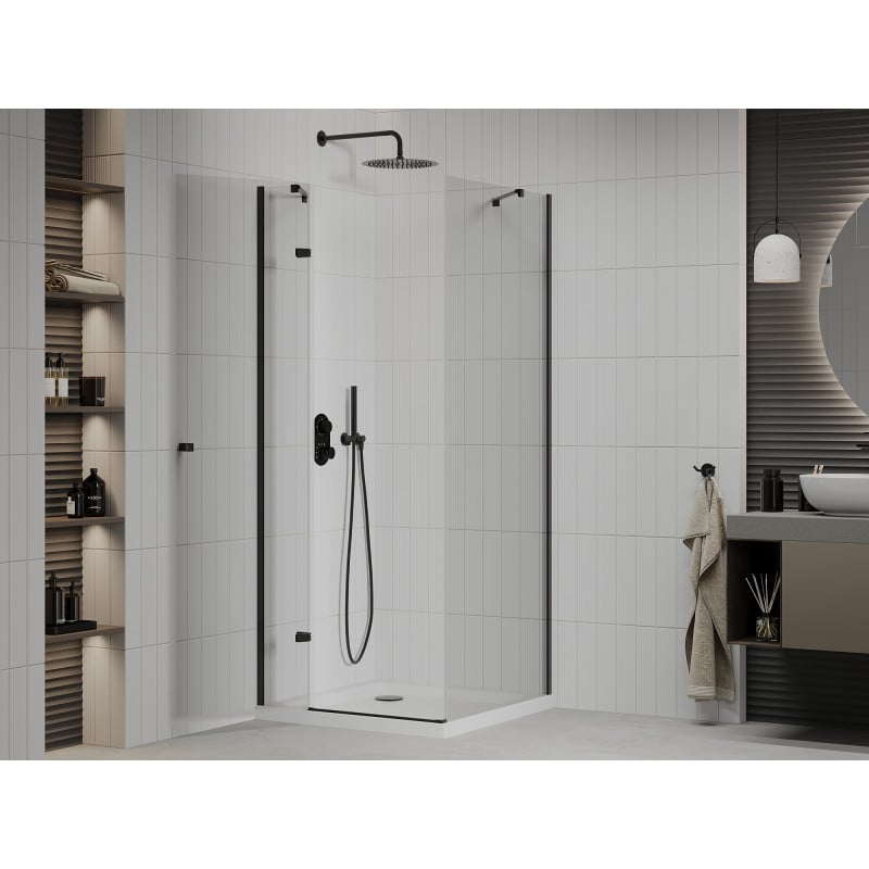 Mexen Roma hinged shower cabin 80 x 80 cm, transparent, black + Flat shower tray, white - 854-080-080-70-00-4010B