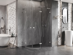 Mexen Lunar L semi-circular right hinged shower cabin 90 x 70 cm, transparent, brushed nickel - 833L-090P-070L-97-00