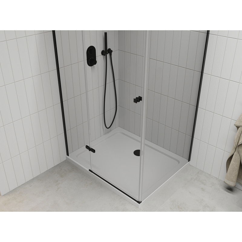 Mexen Roma 80 x 110 cm Hinged Shower Enclosure, Transparent, Black + Flat Tray, White - 854-080-110-70-00-4010B
