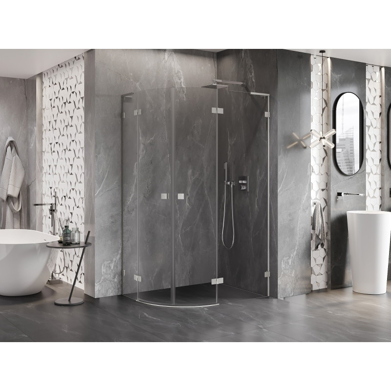 Mexen Lunar L semi-circular shower enclosure right-hinged 100 x 90 cm, transparent, brushed nickel - 833L-100P-090L-97-00