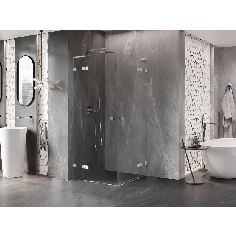 Mexen Lunar L Duo Hinged Shower Enclosure 90 x 90 cm, Transparent, Chrome - 834L-090L-090P-01-00