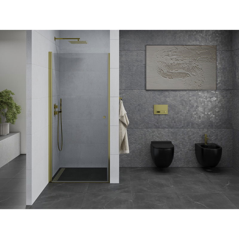 Mexen Pretoria 80 cm Hinged Shower Door, Transparent, Gold - 852-080-000-50-00