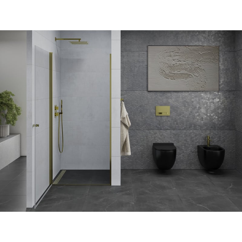 Mexen Pretoria 80 cm Hinged Shower Door, Transparent, Gold - 852-080-000-50-00