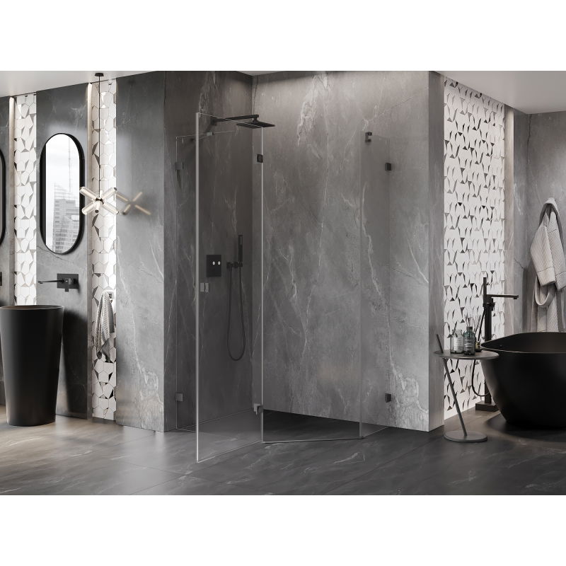 Mexen Lunar pentagonal shower enclosure, left hinged, 100 x 80 cm, transparent, gun metal - 831-100L-080P-95-00-L
