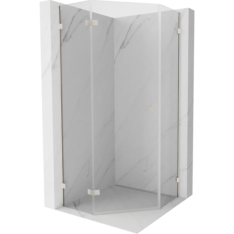 Mexen Lunar pentagonal shower enclosure, left-hinged, 80 x 80 cm, transparent, brushed nickel - 831-080L-080P-97-00-L