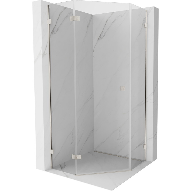 Mexen Lunar pentagonal shower enclosure with left hinged door 80 x 80 cm, transparent, brushed nickel - 831-080L-080P-97-00-L