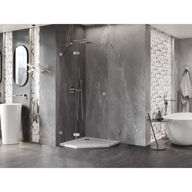 Mexen Lunar pentagonal shower enclosure with left hinged door 90 x 90 cm, transparent, brushed nickel - 831-090L-090P-97-00-L