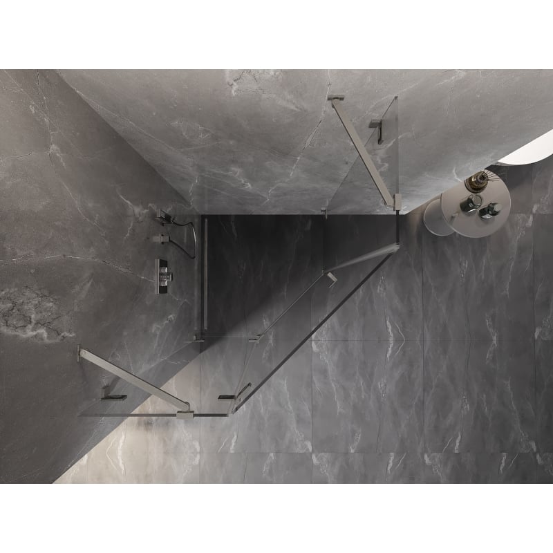 Mexen Lunar pentagonal left-hinged shower cabin 90 x 90 cm, transparent, brushed nickel - 831-090L-090P-97-00-L