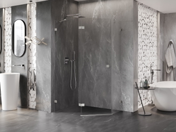 Mexen Lunar pentagonal shower enclosure, hinged left 100 x 80 cm, transparent, brushed nickel - 831-100L-080P-97-00-L