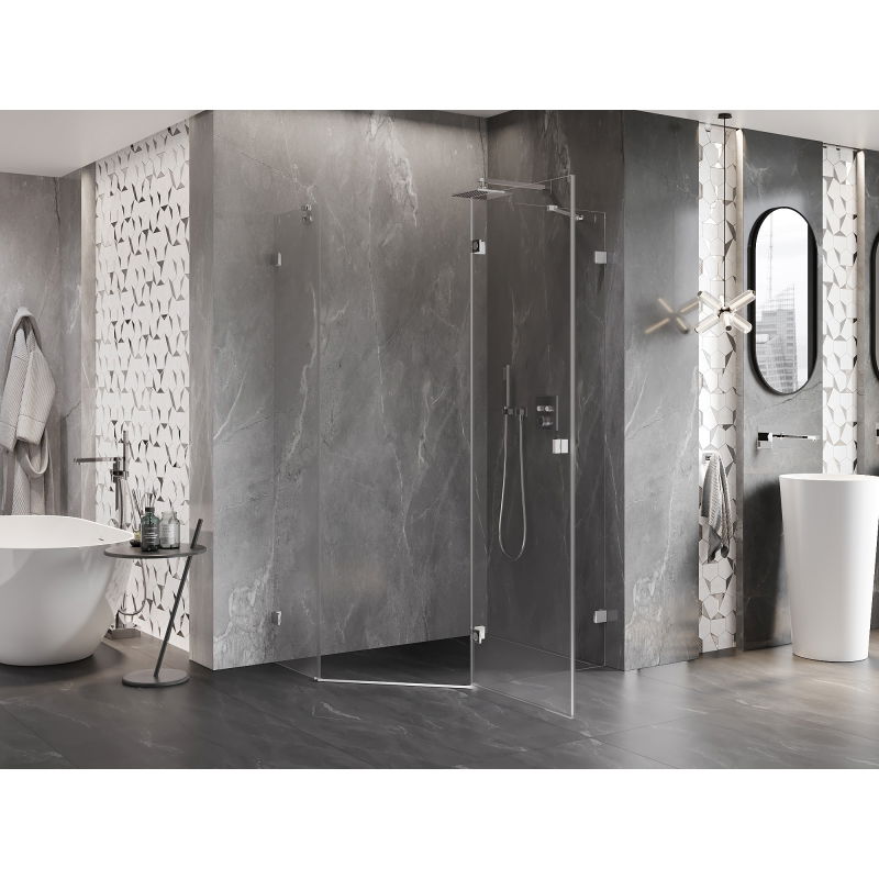 Mexen Lunar pentagonal hinged right shower enclosure 90 x 80 cm, transparent, chrome - 831-090P-080L-01-00-P