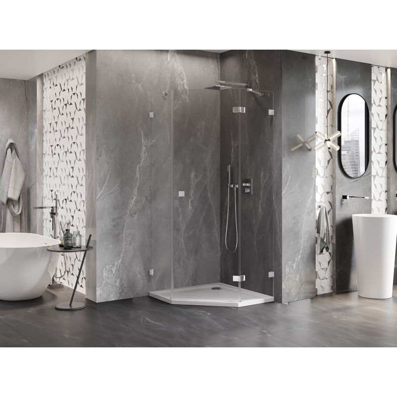 Mexen Lunar pentagonal right-hinged shower enclosure 90 x 90 cm, transparent, chrome - 831-090P-090L-01-00-P