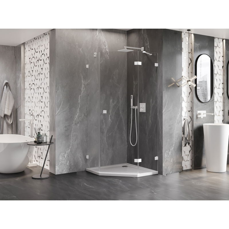 Mexen Lunar pentagon shower enclosure right hinged 80 x 80 cm, transparent, white - 831-080P-080L-20-00-P