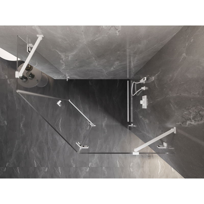 Mexen Lunar pentagonal right-hinged shower enclosure 90 x 80 cm, transparent, white - 831-090P-080L-20-00-P