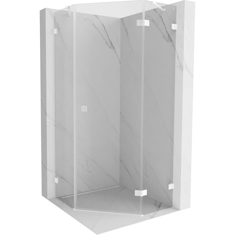 Mexen Lunar pentagonal hinged right-hand shower cabin 100 x 100 cm, transparent, white - 831-100P-100L-20-00-P