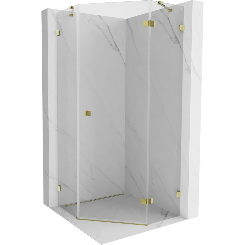 Mexen Lunar Pentagonal Right Hinged Shower Enclosure 80 x 80 cm, Transparent, Gold - 831-080P-080L-50-00-P