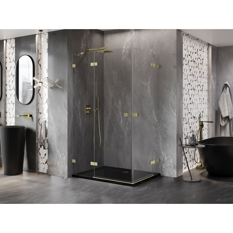 Mexen Lunar Duo left pivot shower cabin 105 x 70 cm, transparent, brushed gold - 834-105L-070P-55-00