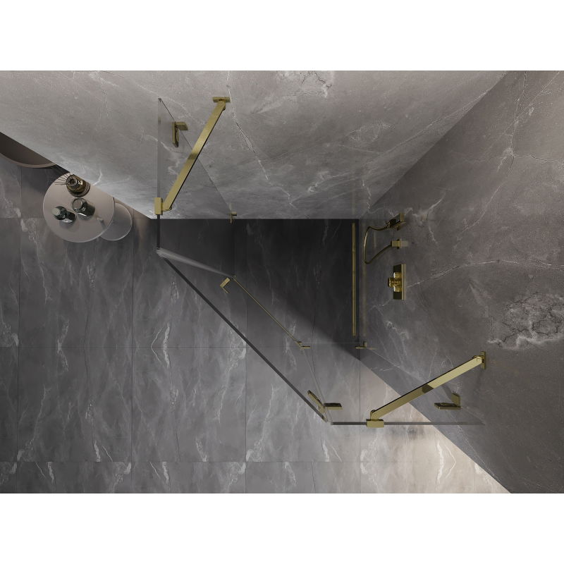 Mexen Lunar pentagonal right hinged shower enclosure 90 x 90 cm, transparent, gold - 831-090P-090L-50-00-P