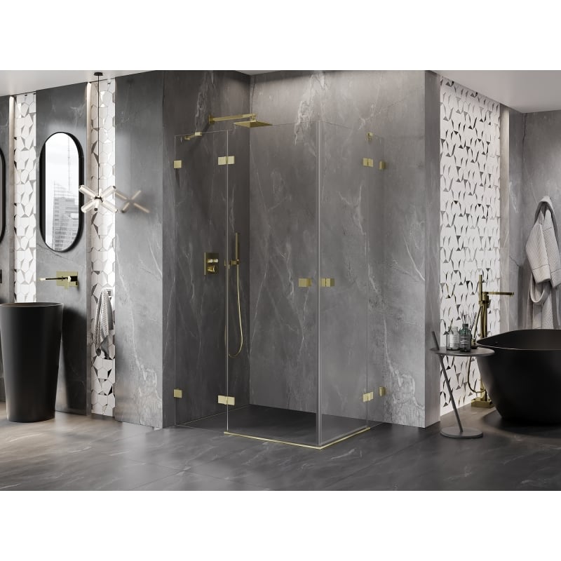 Mexen Lunar Duo left-hinged shower cabin 110 x 80 cm, transparent, brushed gold - 834-110L-080P-55-00