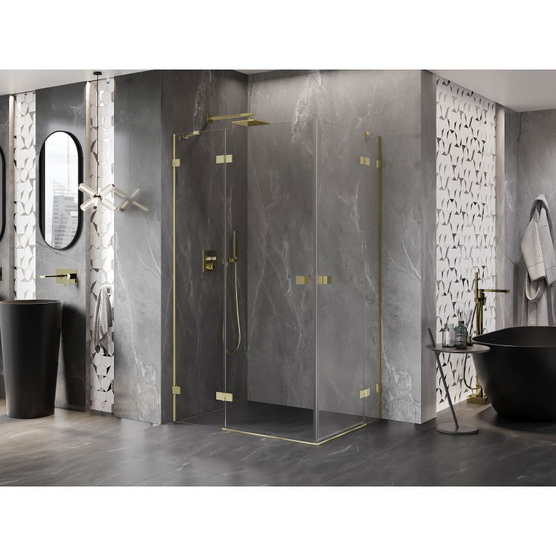 Mexen Lunar Duo left hinged shower enclosure 110 x 95 cm, transparent, brushed gold - 834-110L-095P-55-00