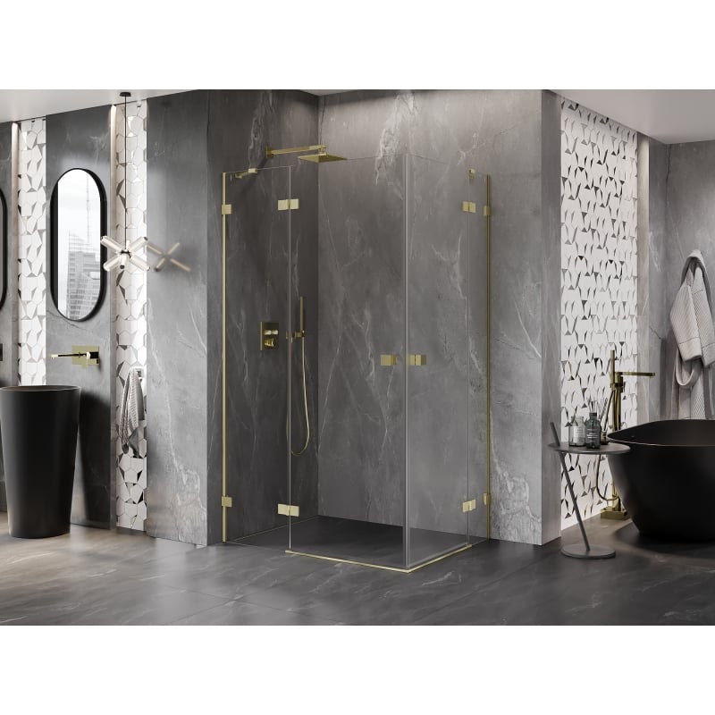 Mexen Lunar Duo left hinged shower enclosure 110 x 100 cm, transparent, brushed gold - 834-110L-100P-55-00
