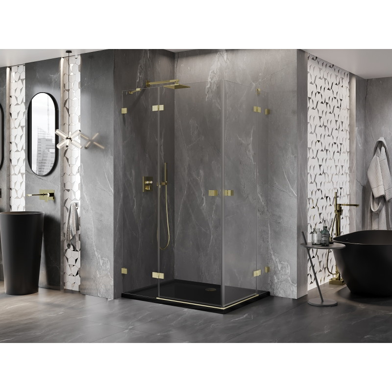 Mexen Lunar Duo Shower Enclosure Hinged Left 110 x 105 cm, Transparent, Brushed Gold - 834-110L-105P-55-00