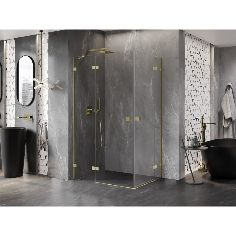 Mexen Lunar Duo Shower Enclosure Hinged Left 110 x 105 cm, Transparent, Brushed Gold - 834-110L-105P-55-00