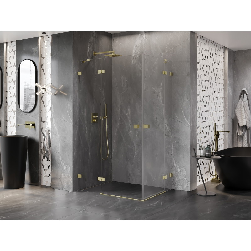 Mexen Lunar Duo Shower Enclosure Hinged Left 110 x 105 cm, Transparent, Brushed Gold - 834-110L-105P-55-00