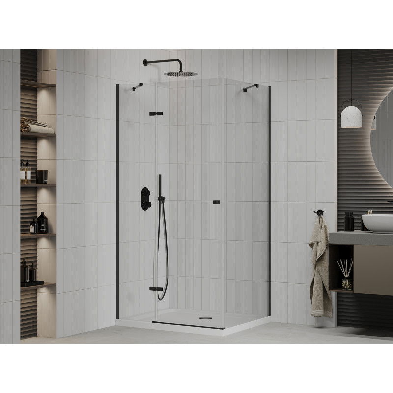 Mexen Roma shower enclosure hinged 110 x 70 cm, transparent, black + Flat tray, white - 854-110-070-70-00-4010B