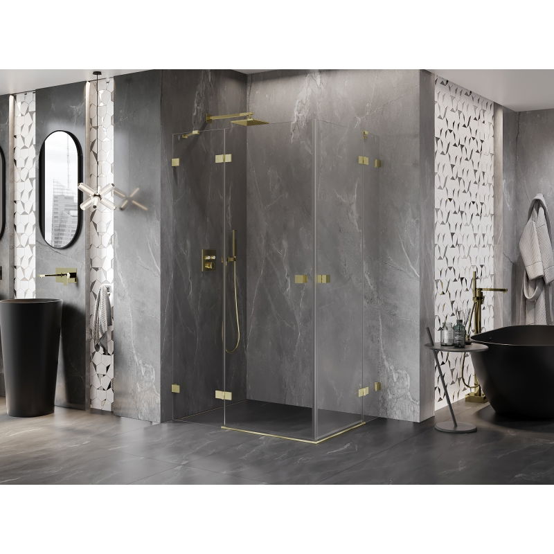 Mexen Lunar Duo Left-Hinged Shower Enclosure 120 x 70 cm, Transparent, Brushed Gold - 834-120L-070P-55-00