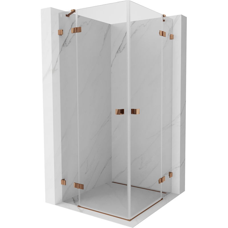 Mexen Lunar Duo shower enclosure, hinged 75 x 75 cm, transparent, rose gold - 834-075L-075P-60-00
