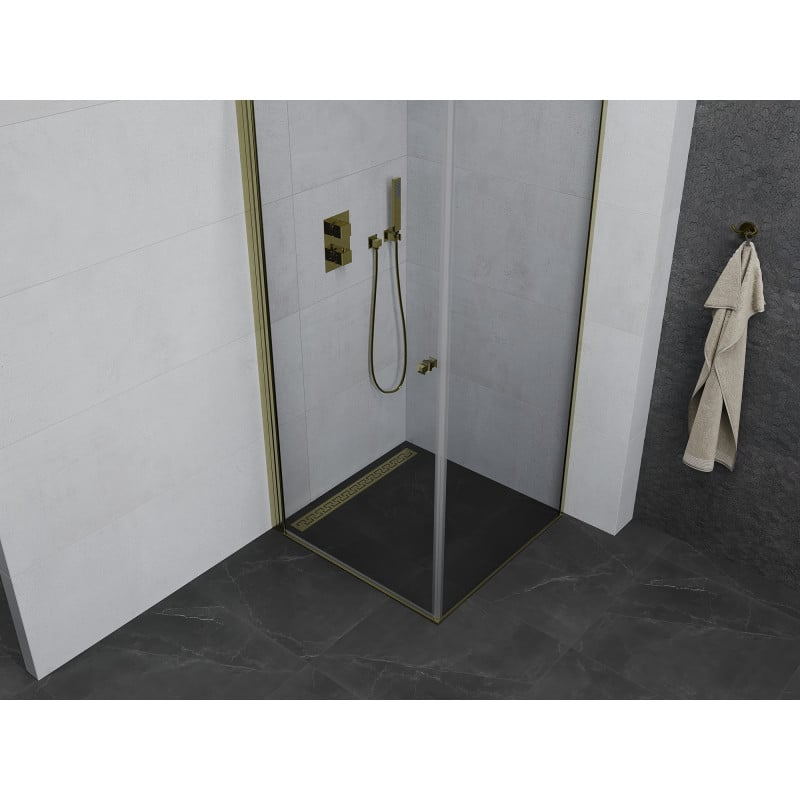 Mexen Pretoria 90 x 90 cm Hinged Shower Enclosure, Transparent, Gold - 852-090-090-50-00