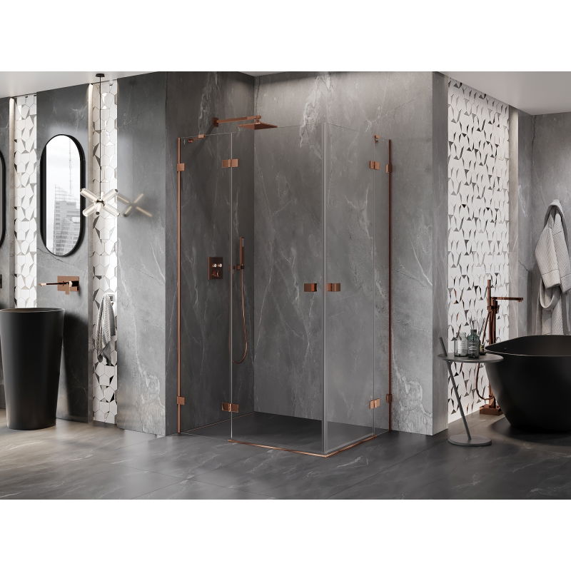 Mexen Lunar Duo left hinged shower enclosure 80 x 75 cm, transparent, rose gold - 834-080L-075P-60-00