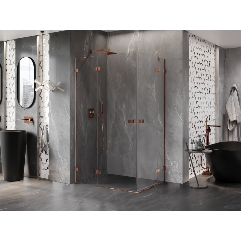 Mexen Lunar Duo left-hinged shower cabin 100 x 75 cm, transparent, rose gold - 834-100L-075P-60-00