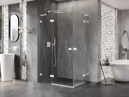 Mexen Lunar L Duo Shower Enclosure Hinged 90 x 70 cm, Transparent, White - 834L-090L-070P-20-00