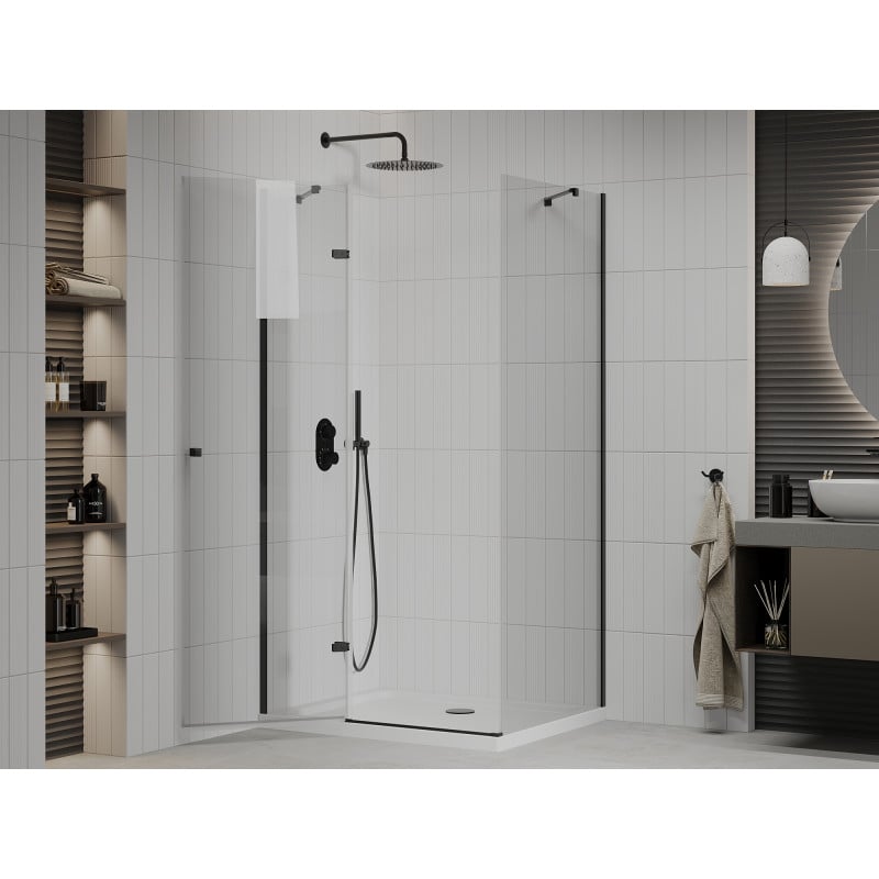 Mexen Roma swing shower enclosure 120 x 90 cm, transparent, black + Flat tray, white - 854-120-090-70-00-4010B