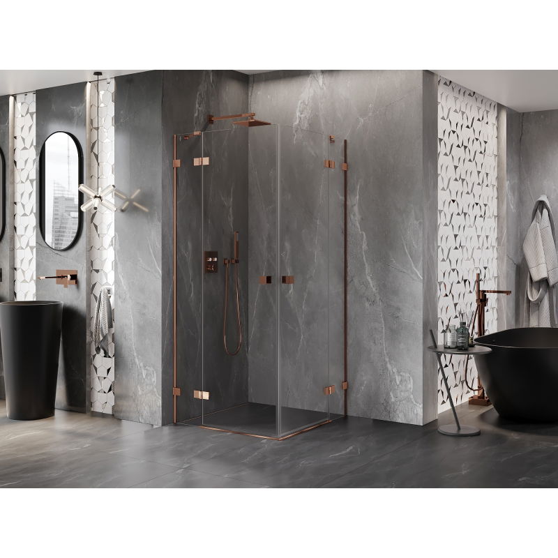 Mexen Lunar Duo hinged shower enclosure 100 x 100 cm, transparent, rose gold - 834-100L-100P-60-00