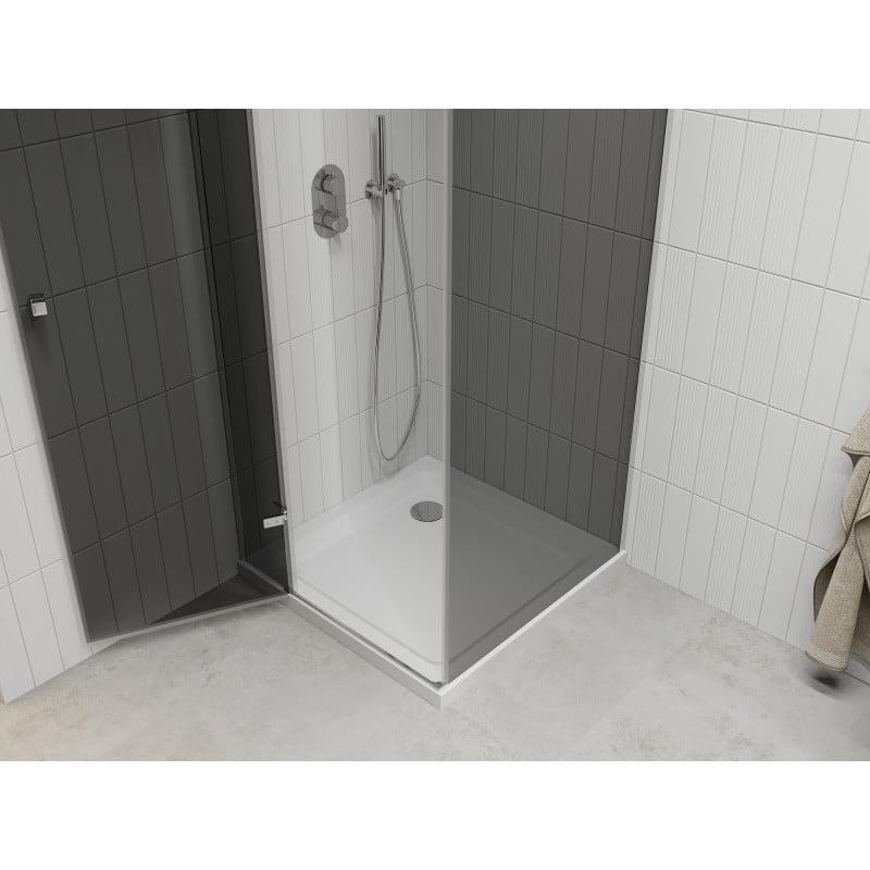 Mexen Roma swing shower cabin 70 x 70 cm, graphite, chrome + Flat tray, white - 854-070-070-01-40-4010