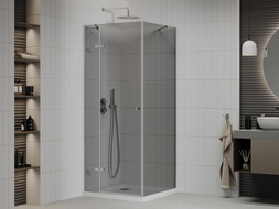 Mexen Roma swing shower cabin 70 x 70 cm, graphite, chrome + Flat tray, white - 854-070-070-01-40-4010