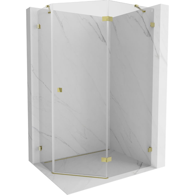 Mexen Lunar Pentagonal Hinged Right Shower Enclosure 100 x 90 cm, Transparent, Gold - 831-100P-090L-50-00-P