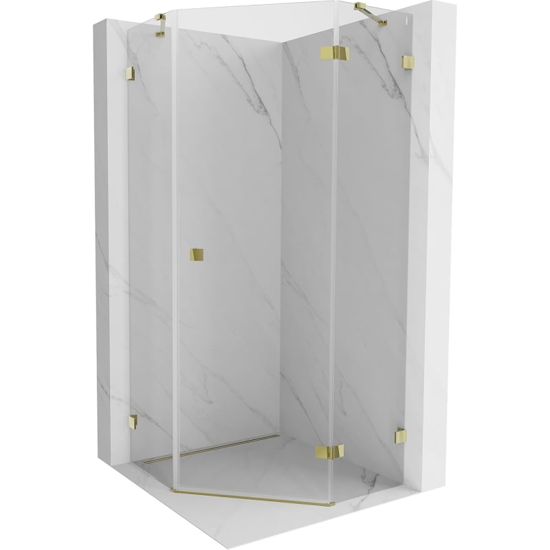 Mexen Lunar pentagonal right swing shower cabin 100 x 100 cm, transparent, gold - 831-100P-100L-50-00-P