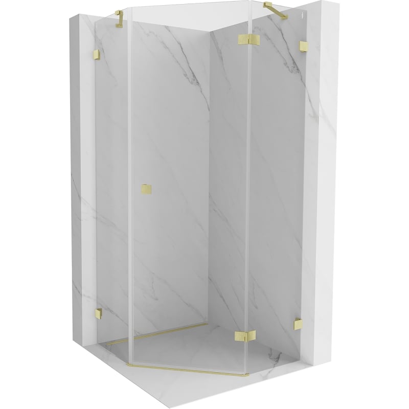 Mexen Lunar pentagonal shower enclosure, right swing 80 x 80 cm, transparent, brushed gold - 831-080P-080L-55-00-P