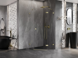 Mexen Lunar pentagonal shower enclosure hinged right 80 x 80 cm, transparent, brushed gold - 831-080P-080L-55-00-P