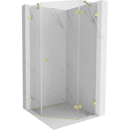 Mexen Lunar right open pentagonal shower enclosure 90 x 90 cm, transparent, brushed gold - 831-090P-090L-55-00-P